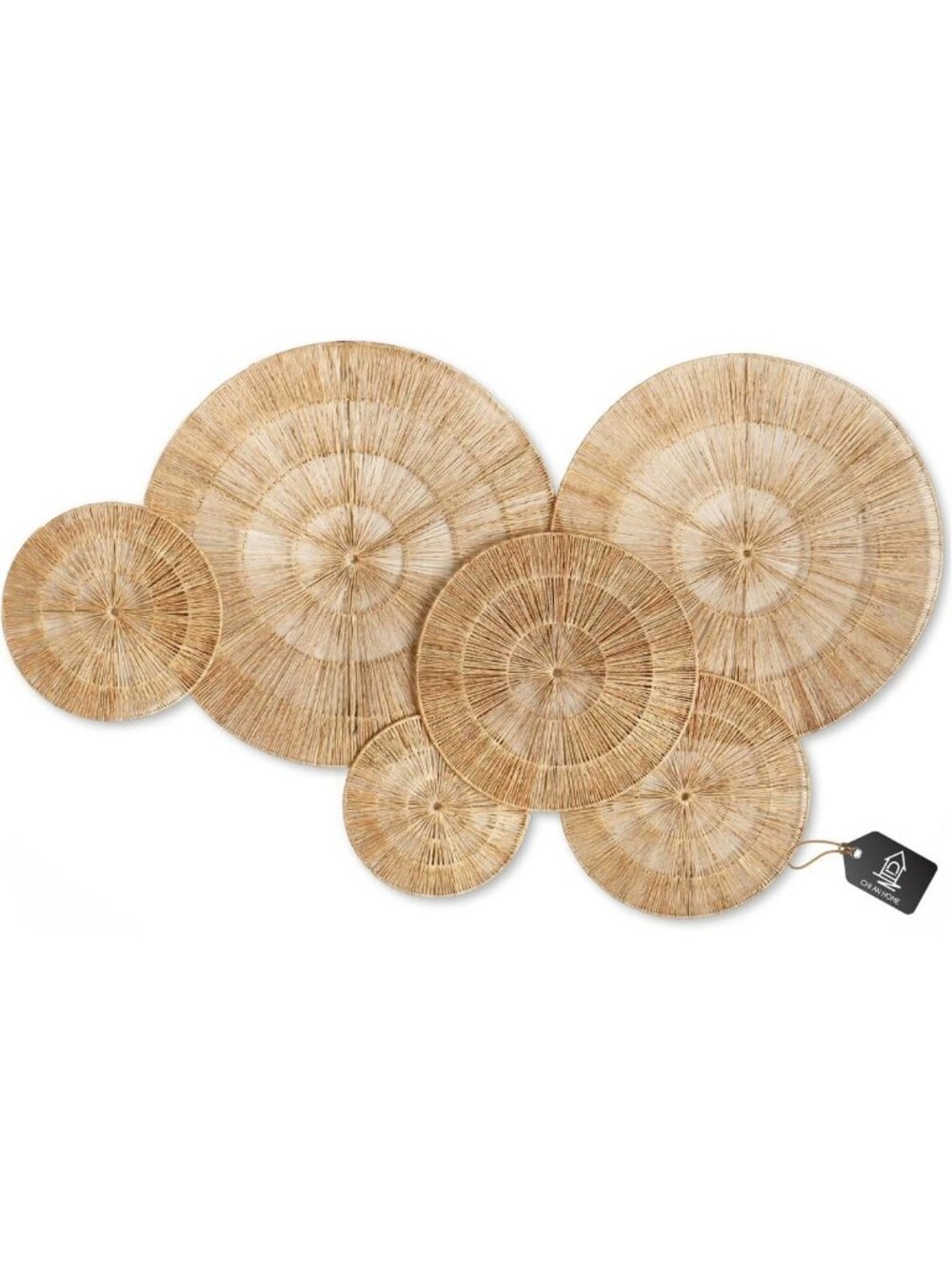 Extra Large Woven Jute Wall Decor Baskets Set of 6, Decorative Hanging Plates